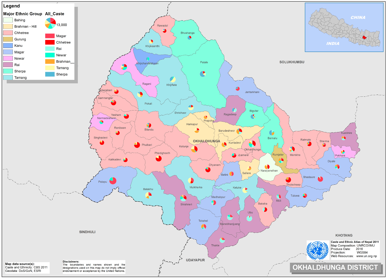 This map presents major caste group and it's composition based on CBS 2011 data of Okhaldhunga.