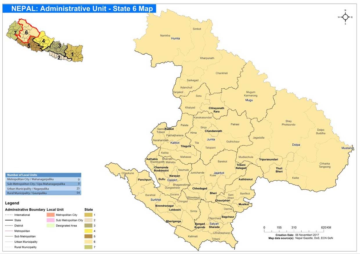 This State 6 map shows Karnali local units boundaries and designated area.
