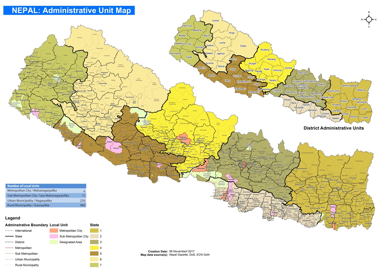 This map shows administrative boundaries and designated area of Nepal