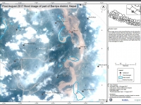 This satellite image shows Post August 2017 flood image of part of Bardya district, Nepal