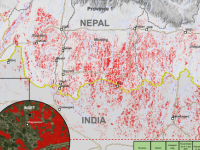 This map illustrates satellite-detected surface waters in red polygons in Province 2, Lumbini, Gandaki,and Bagmati provinces 